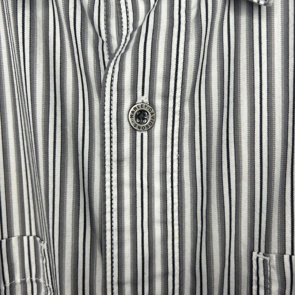 Harley Davidson Men's Black White Striped Button-Down Shirt Embroidered XL - Picture 4 of 11